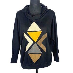 Vtg OSGOOD SMUK Women Sweater Turtleneck Leather Applique Sz M Black 32-4